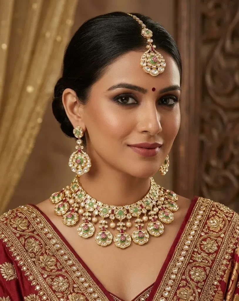 Jaipuri Mint And Ruby Kundan Set
