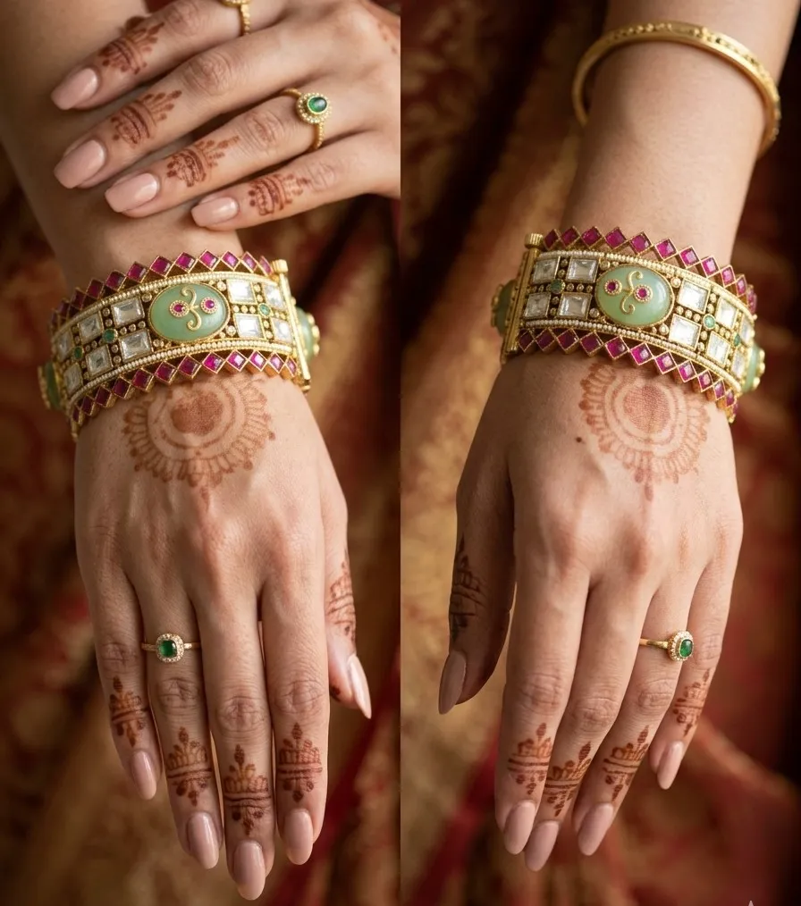 Ruby Mint Kundan Heritage Bangles