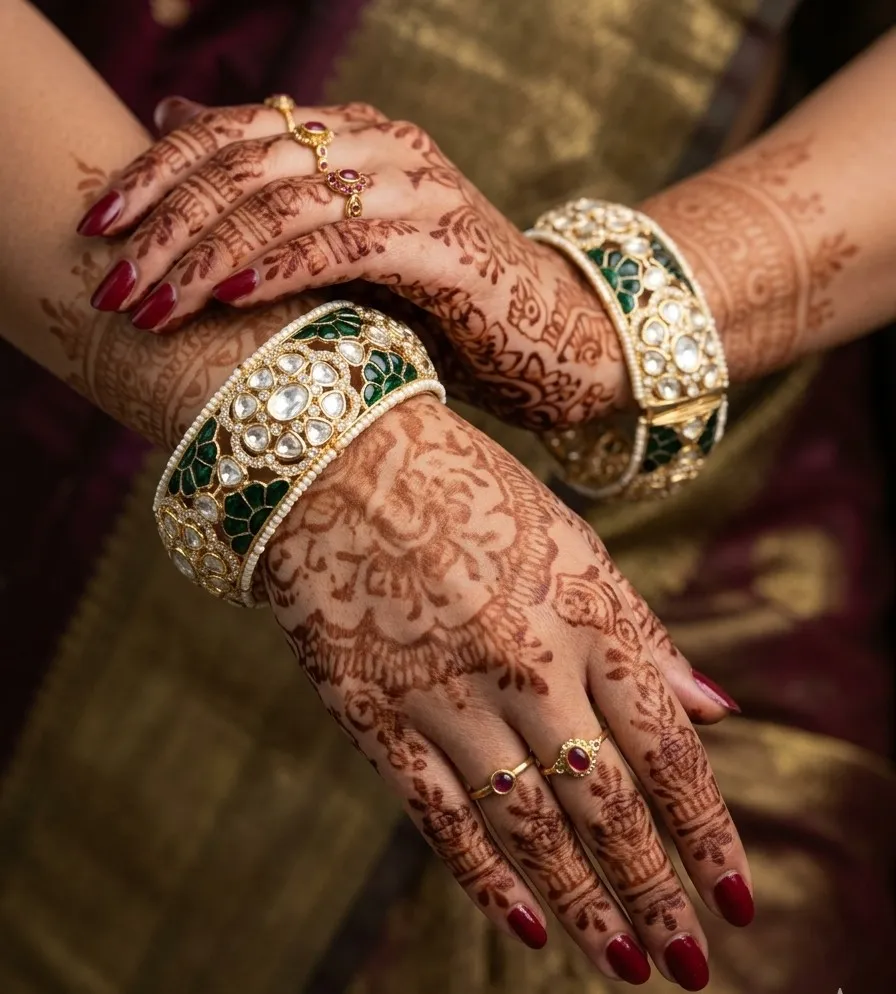 Green Polki Kundan Bangles