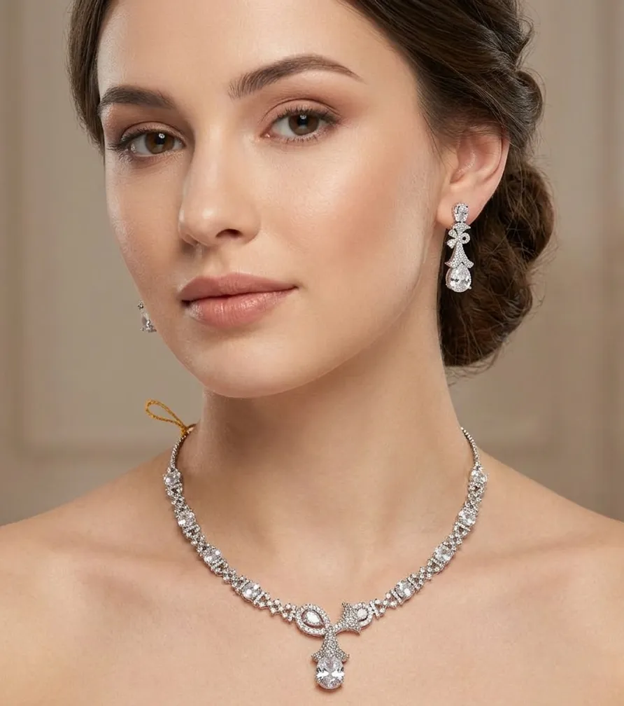 Rose Design American Diamond Necklace