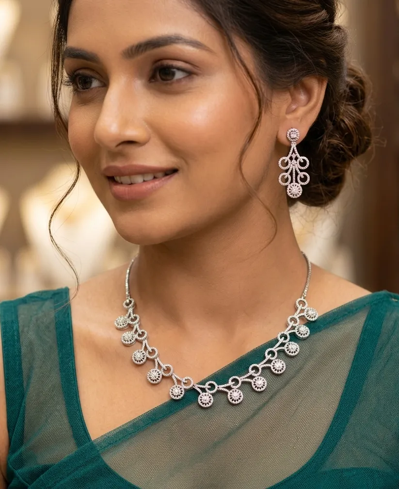 Flower Design American Diamond Necklace