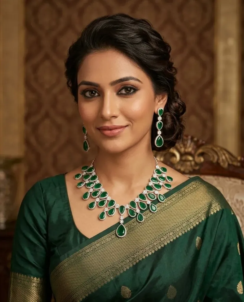 Emerald Green American Diamond Necklace Set